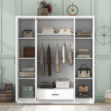 Wood Wardrobe Closet with 1 Storage Drawers and 9 Storage Shelves, Modern 4 Doors Large Armoire Wardrobe Cabinet for Bedroom, Free-Standing Garment Harper & Bright Designs