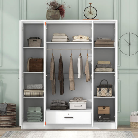 Wood Wardrobe Closet with 1 Storage Drawers and 9 Storage Shelves, Modern 4 Doors Large Armoire Wardrobe Cabinet for Bedroom, Free-Standing Garment Harper & Bright Designs