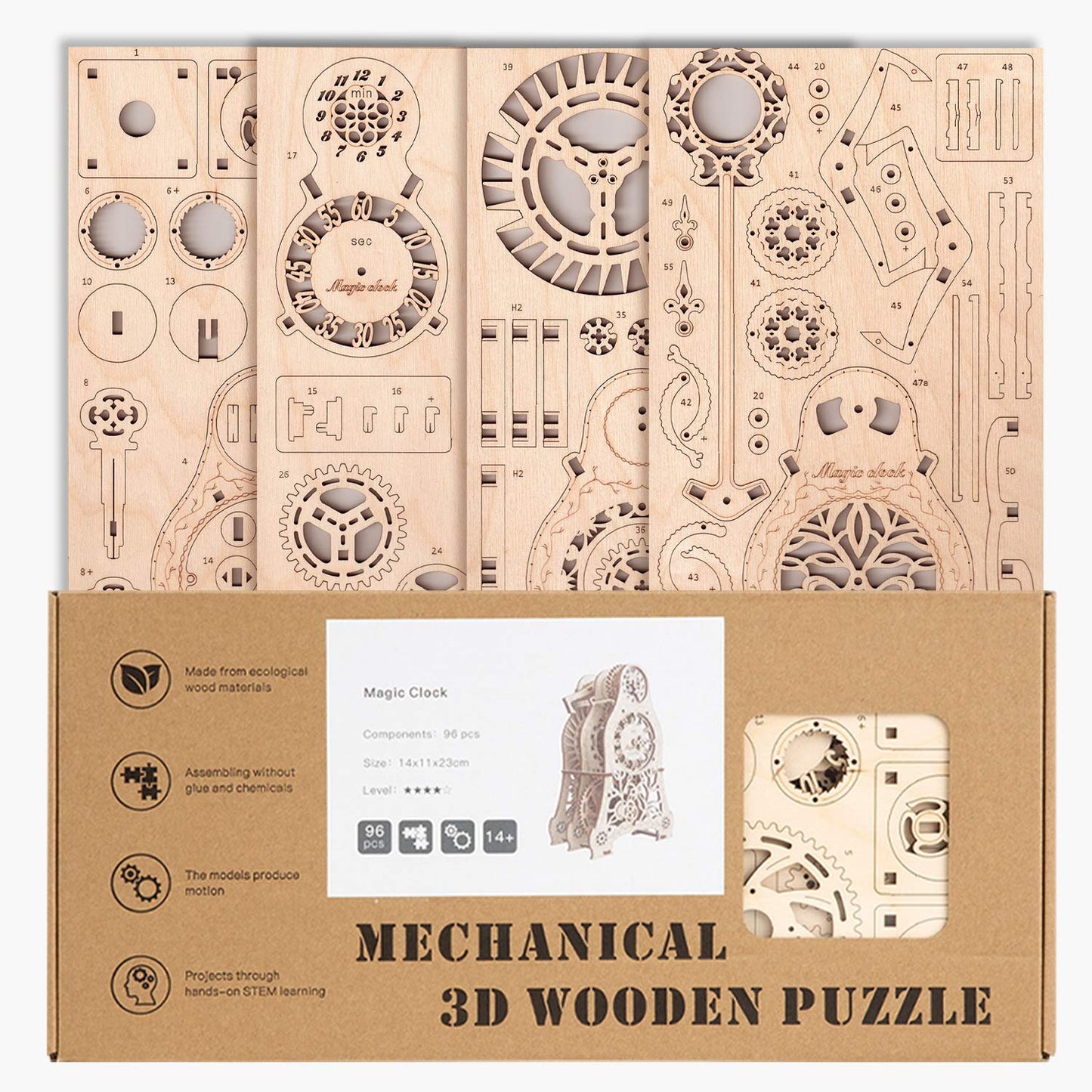 CANOPUS 3D Wooden Puzzle, Magic Clock, Jigsaw Puzzle for Good Family Time, DIY Model Kit for Kids, Teens, Adults, Mechanical Pieces to Enhance Brain - WoodArtSupply