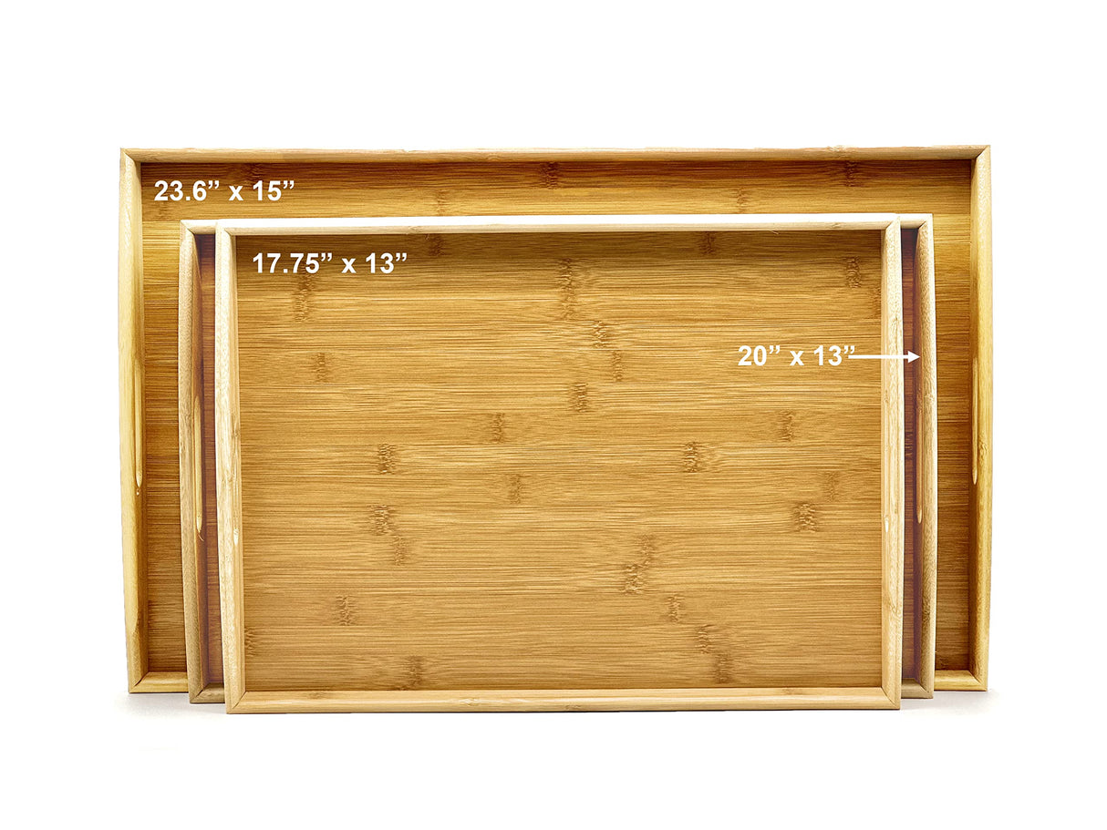 Bam & Boo - Natural Bamboo Serving Tray Extra Large Rectangular with Handles - for Food, Drinks, Storage, Decor, Vanity, Breakfast, Parties, Bam & Boo
