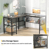 L-Shaped Computer Desk with USB Charging Port and Power Outlet - Unikito Industrial Reversible Corner Desk with Storage Shelves for Gaming and Office Use Unikito