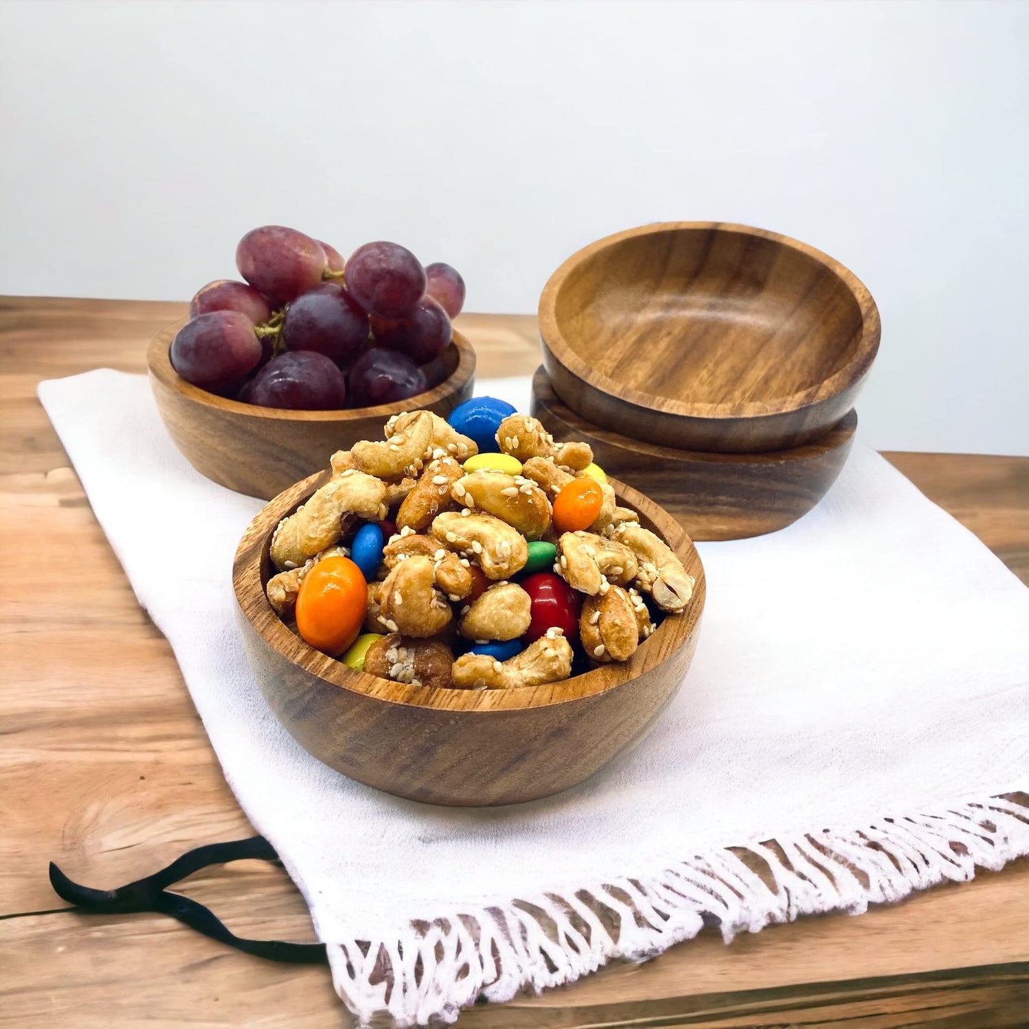 WRIGHTMART Wood Bowl Set of 4. for Food, Snack, Cereal, Nuts, Appetizer, Dips, Condiments, Chocolates, Charcuterie Cups, Decorative, Handmade of WRIGHTMART