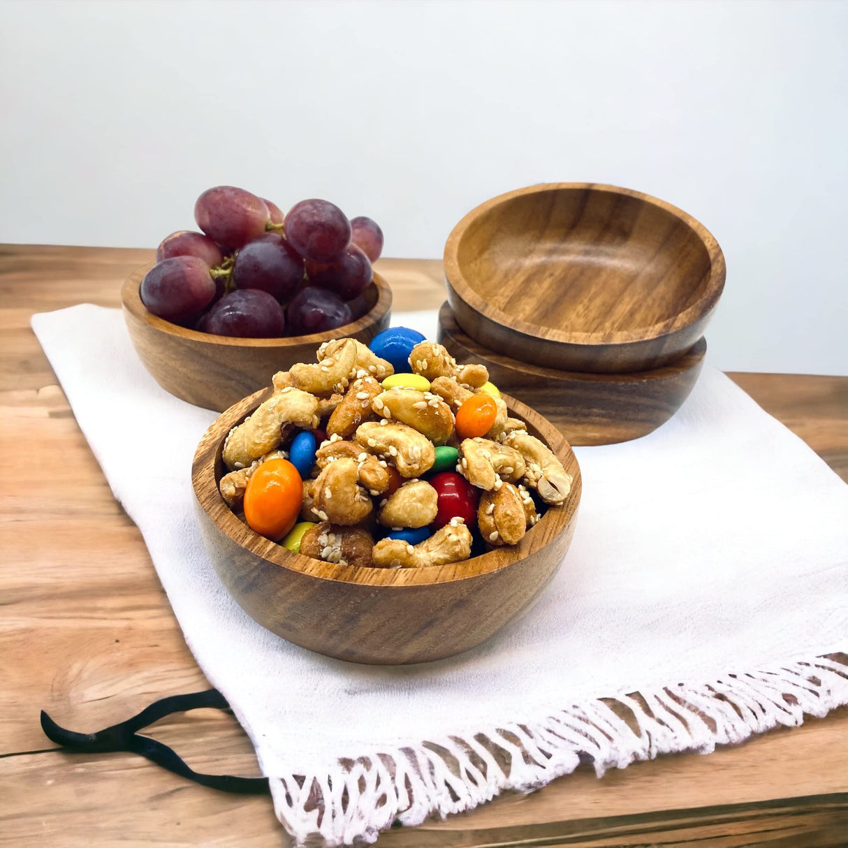 WRIGHTMART Wood Bowl Set of 4. for Food, Snack, Cereal, Nuts, Appetizer, Dips, Condiments, Chocolates, Charcuterie Cups, Decorative, Handmade of WRIGHTMART