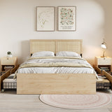 Natural Rattan Queen Bed Frame with 4 Storage Drawers and Sturdy Steel Support XIAO WEI
