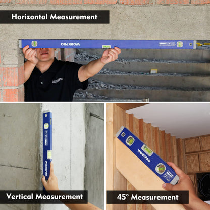 WORKPRO 3-Piece Spirit Level Set (12", 20", 40"), Level Set with Magnetic Torpedo Level, 45°/90°/180°Bubbles Measuring, Open Top View Design, - WoodArtSupply