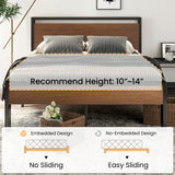 SHA CERLIN 14-Inch Queen Metal Platform Bed Frame with Rustic Wooden Headboard and Footboard SHA CERLIN