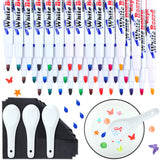 36 Pcs Magical Water Painting Pen with Spoon and Wipe, 12 Colors Magical Floating Ink Pen with Spoon Magical Doodle Drawing Pens Ceramic Painting Kit Teling