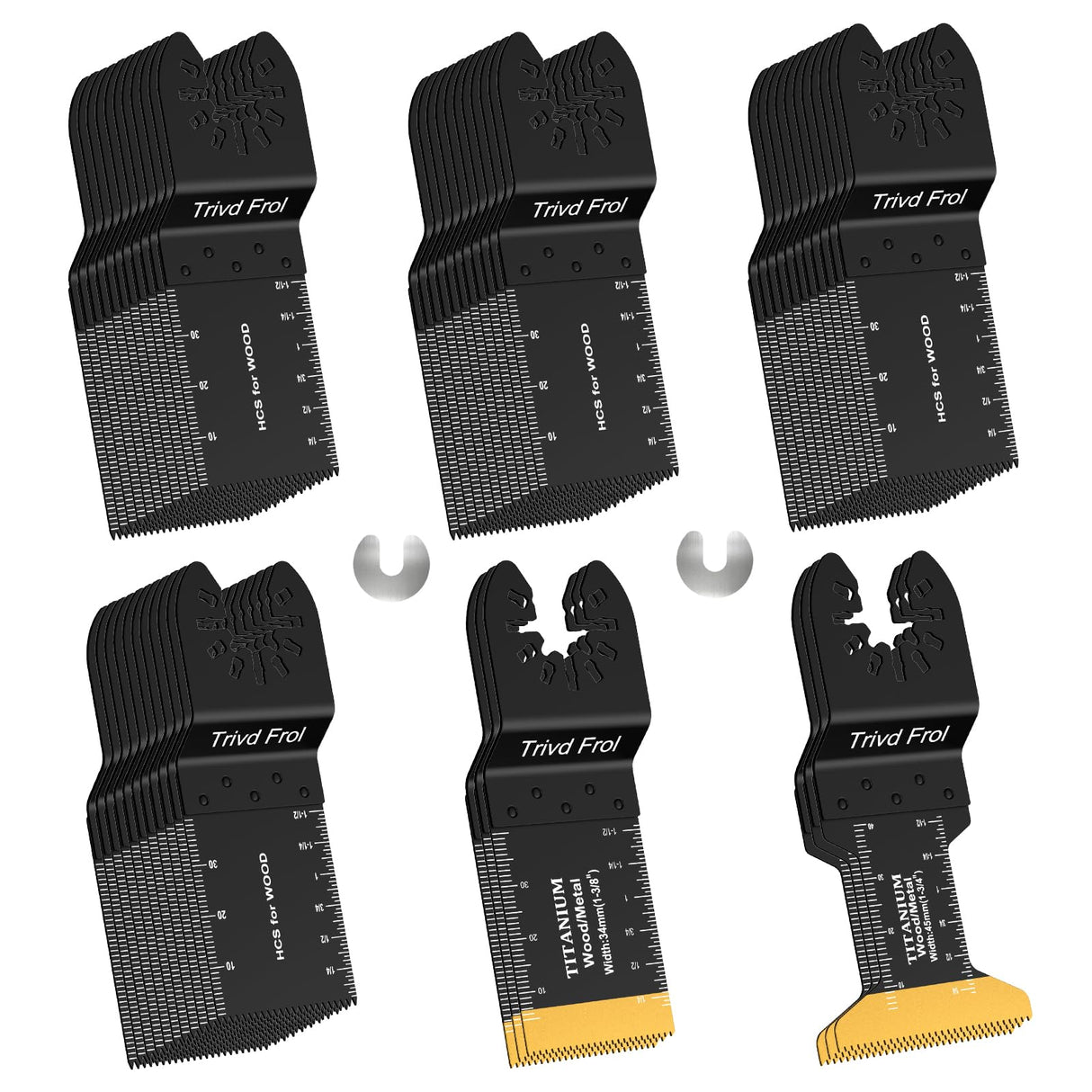 Trivd Frol 50PCS Oscillating Saw Blades, Professional Universal Titanium Multitool Blades for Wood Plastics Metal, Quick Release Multi Tool Blades Trivd Frol