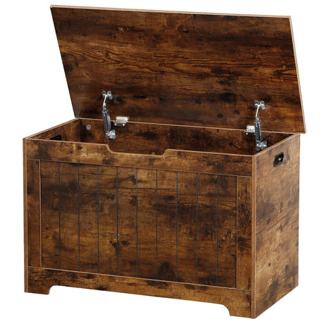 SUPER DEAL Storage Chest, 30 inches Chest Box Organizer with 2 Safety Hinges, Wooden Entryway Storage Bench, Rustic Brown SUPER DEAL