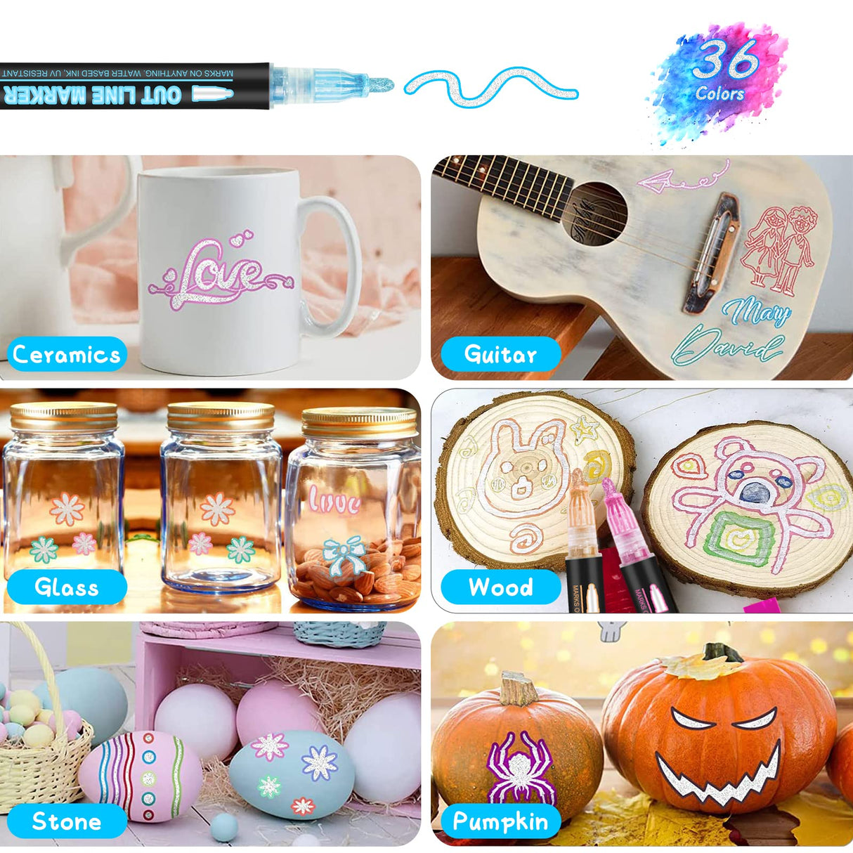 Double Line Outline Markers, 48Colors Super Squiggles Shimmer Outline Marker Pen Set, Self Outline Metallic Markers Glitter Writing Drawing Pens for Hoxida