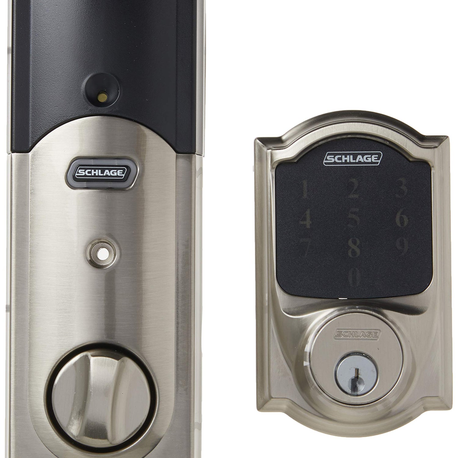 SCHLAGE Z-Wave Connect Camelot Touchscreen Deadbolt with Built-In Alarm, Satin Nickel, BE469 CAM 619, Works with Alexa via SmartThings, Wink or Iris SCHLAGE