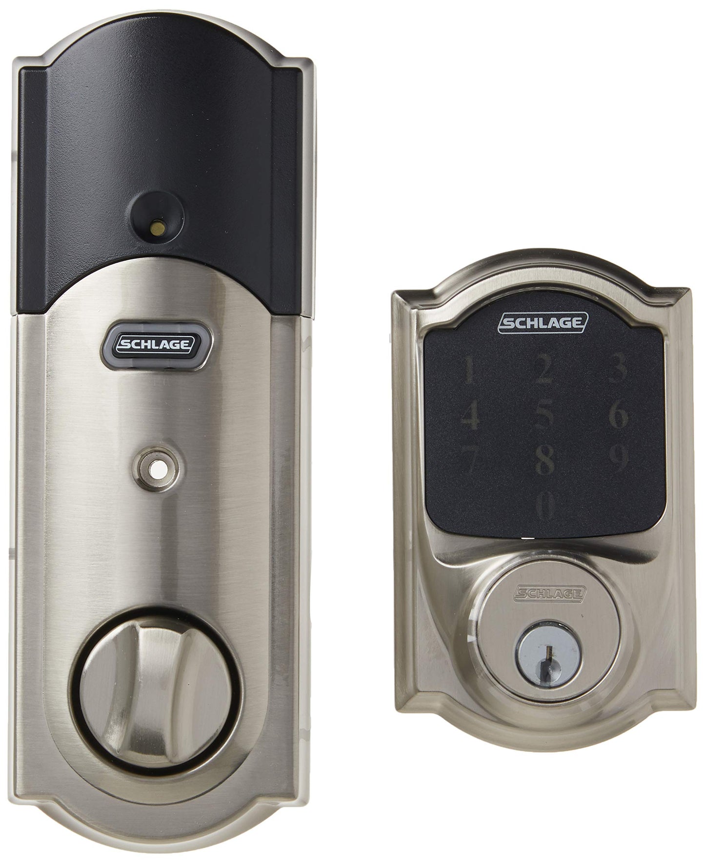 SCHLAGE Z-Wave Connect Camelot Touchscreen Deadbolt with Built-In Alarm, Satin Nickel, BE469 CAM 619, Works with Alexa via SmartThings, Wink or Iris