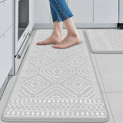 KIMODE Anti Fatigue Kitchen Mat,Grey Farmhouse Kitchen Rugs Sets of 2,Cushioned Non Slip Kitchen Floor Mats,Morocco Geometric Standing Mats for
