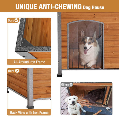 Dog House for Small to Large Sized Dogs - Indoor Outdoor Doghouse Puppy Shelter with Elevated Floor, Durable Waterproof Dog Kennel, Dog Home with