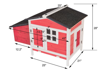 GOJOOASIS Outdoor Wooden Chicken Coop Hen House Poultry Cage Red with Tray, Ramp & Nesting Box for Indoor and Outdoor Use (F)