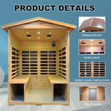 Kanlanth Far Infrared Sauna Low EMF Wooden Sauna for Home, 4 Person Outdoor Sauna Room, 2,050watt, Canadian Hemlock, Indoor Home Sauna with Kanlanth