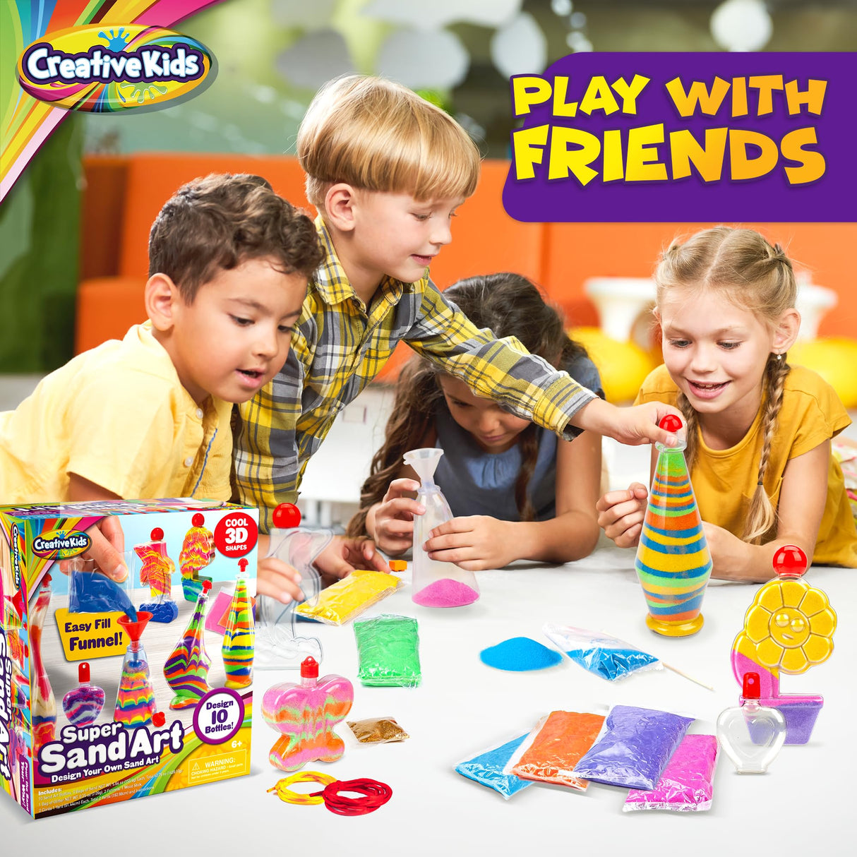 Creative Kids Sand Art Activity Kit for Kids - 10 Sand Art Bottles and 10 Colored Cool Sand Bags + Glitter Sand - Create Your Own Sand Art - DIY Arts Creative Kids