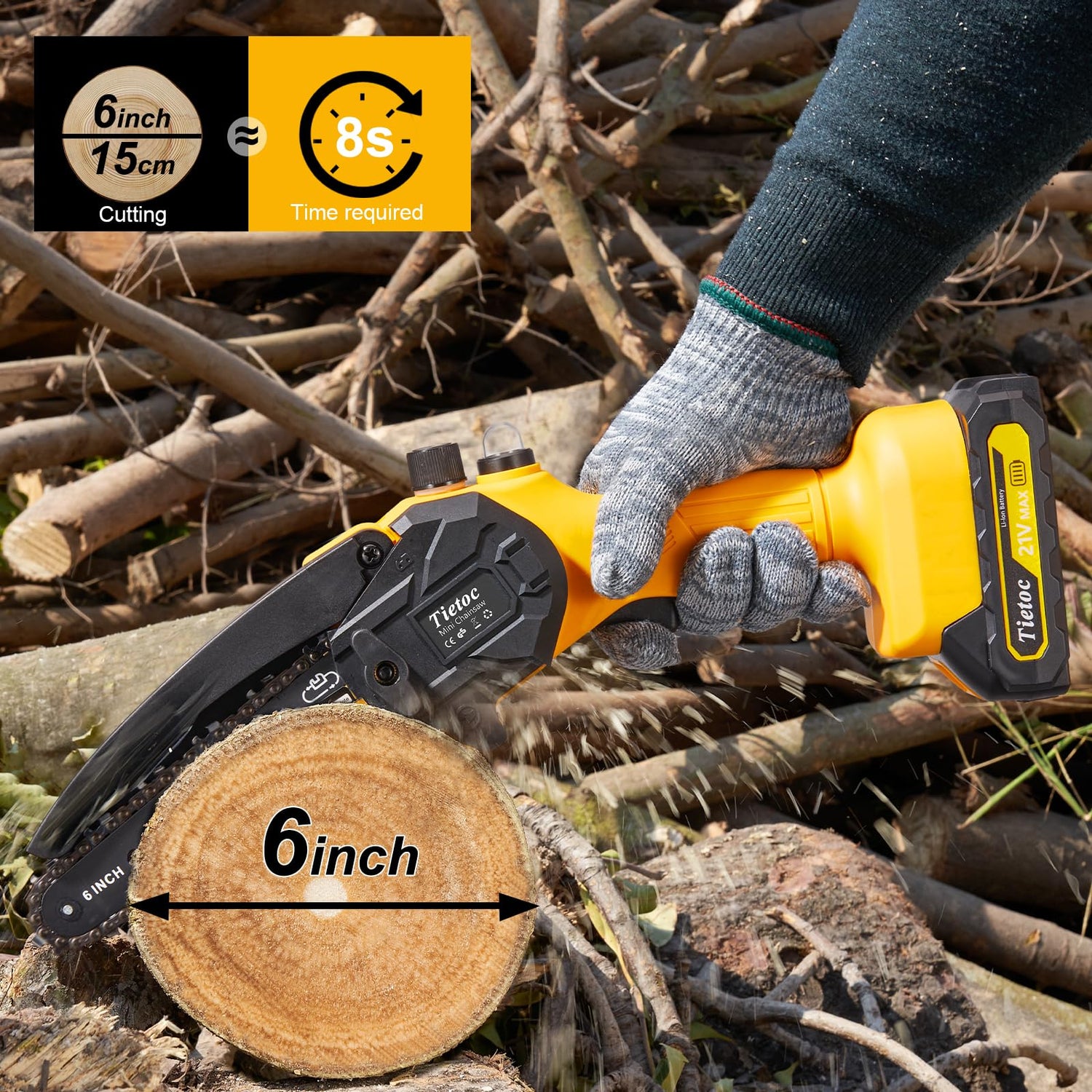 tietoc Mini Chainsaw Cordless, 6 Inch Mini Chain Saw Cordless With Security Lock [Seniors Friendly], Super Handheld Chain Saws Battery Powered With tietoc