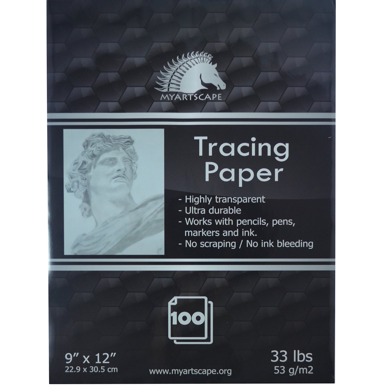 MyArtscape Art Supplies - Artist Quality Graphite Transfer Paper - 9" x 13" - 25 Sheets - Waxed Carbon Paper - with Tracing Paper Pad - 33lb - 9" x MyArtscape