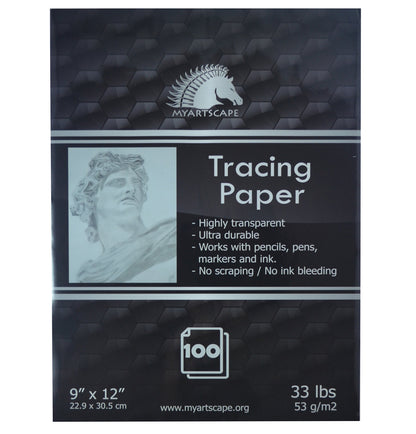 MyArtscape Art Supplies - Artist Quality Graphite Transfer Paper - 9" x 13" - 25 Sheets - Waxed Carbon Paper - with Tracing Paper Pad - 33lb - 9" x - WoodArtSupply