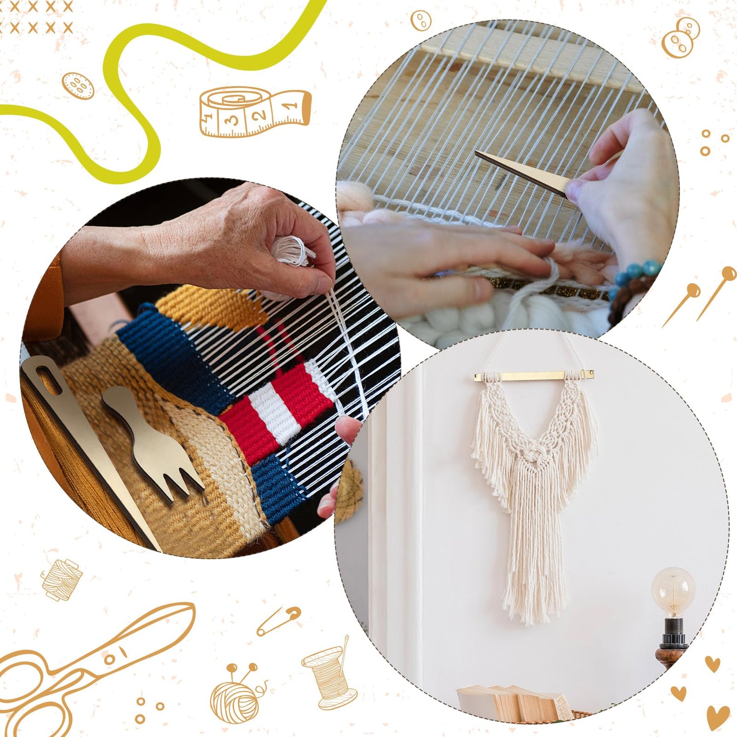 Thyle 6 Sets Rectangle Weaving Loom Kit 5.3 x 7.8'', 7.9 x 11.8'' Wood Weaving Loom with Needles and Tools DIY Looms for Weaving Kids Adult Beginners Thyle