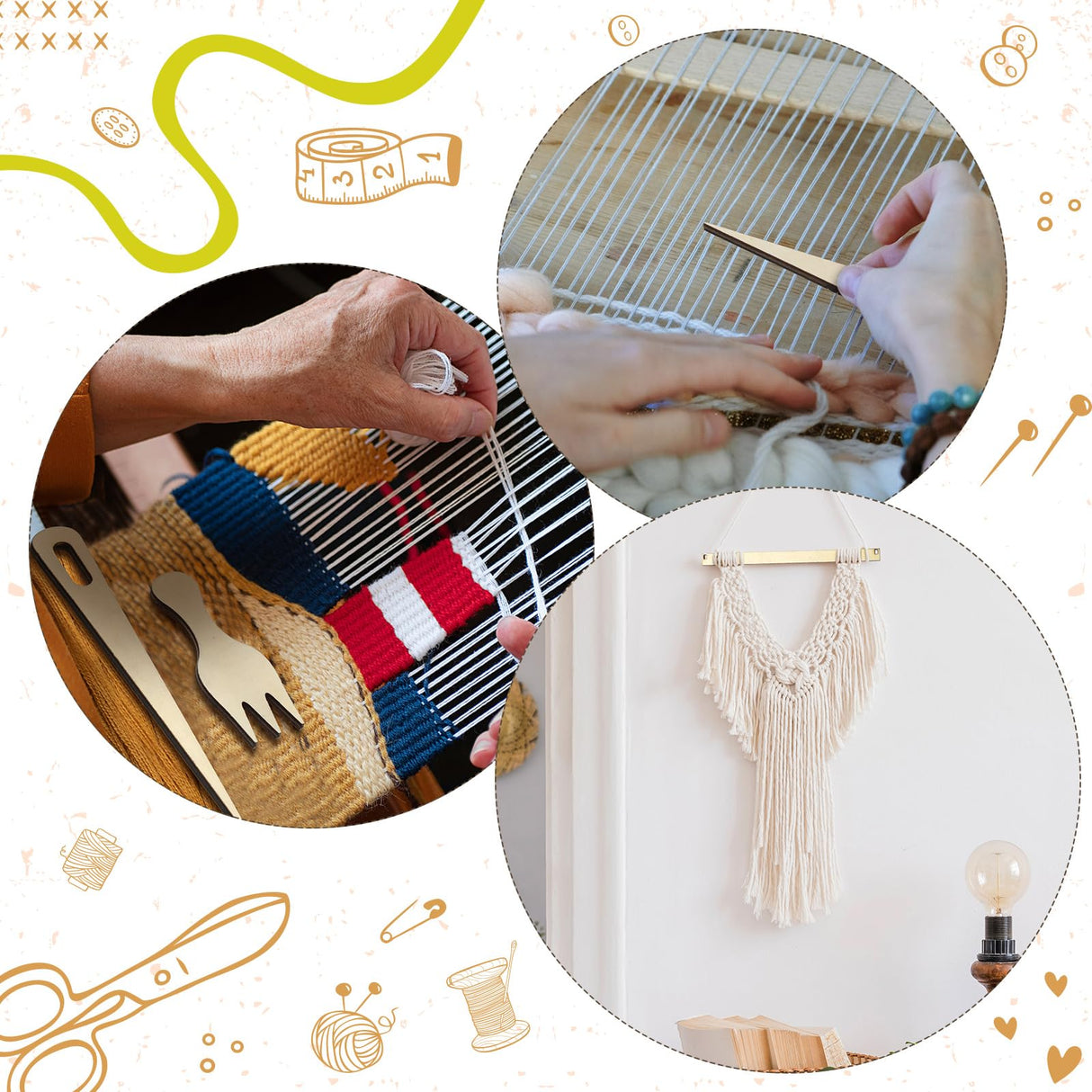 Thyle 6 Sets Rectangle Weaving Loom Kit 5.3 x 7.8'', 7.9 x 11.8'' Wood Weaving Loom with Needles and Tools DIY Looms for Weaving Kids Adult Beginners Thyle