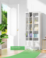 Greenvelly Modern White Metal Curio Display Cabinet with Glass Doors and Adjustable Shelves Greenvelly