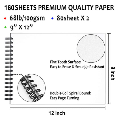 Shuttle Art Drawing Kit and Sketch Pad Bundle, Set of 124 Pack Professional Drawing Kit +160 Sheets Sketch Pad - WoodArtSupply