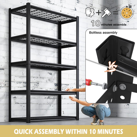 REIBII Garage Shelving Heavy Duty Load 2000Lbs Adjustable 5-Tier Garage Storage Shelves Heavy Duty Metal Shelving for Garage Storage Rack Shelf for REIBII