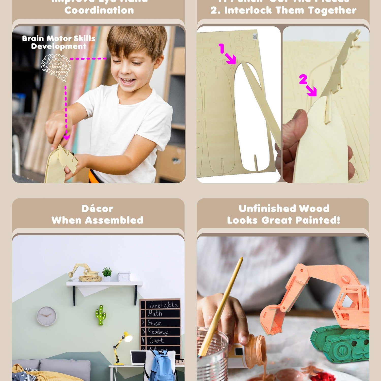 Puzzled 3D Puzzle Motorcycle Wood Craft Construction Model Kit, Fun & Educational DIY Wooden Toy Assemble Model Unfinished Crafting Hobby Puzzle to Puzzled