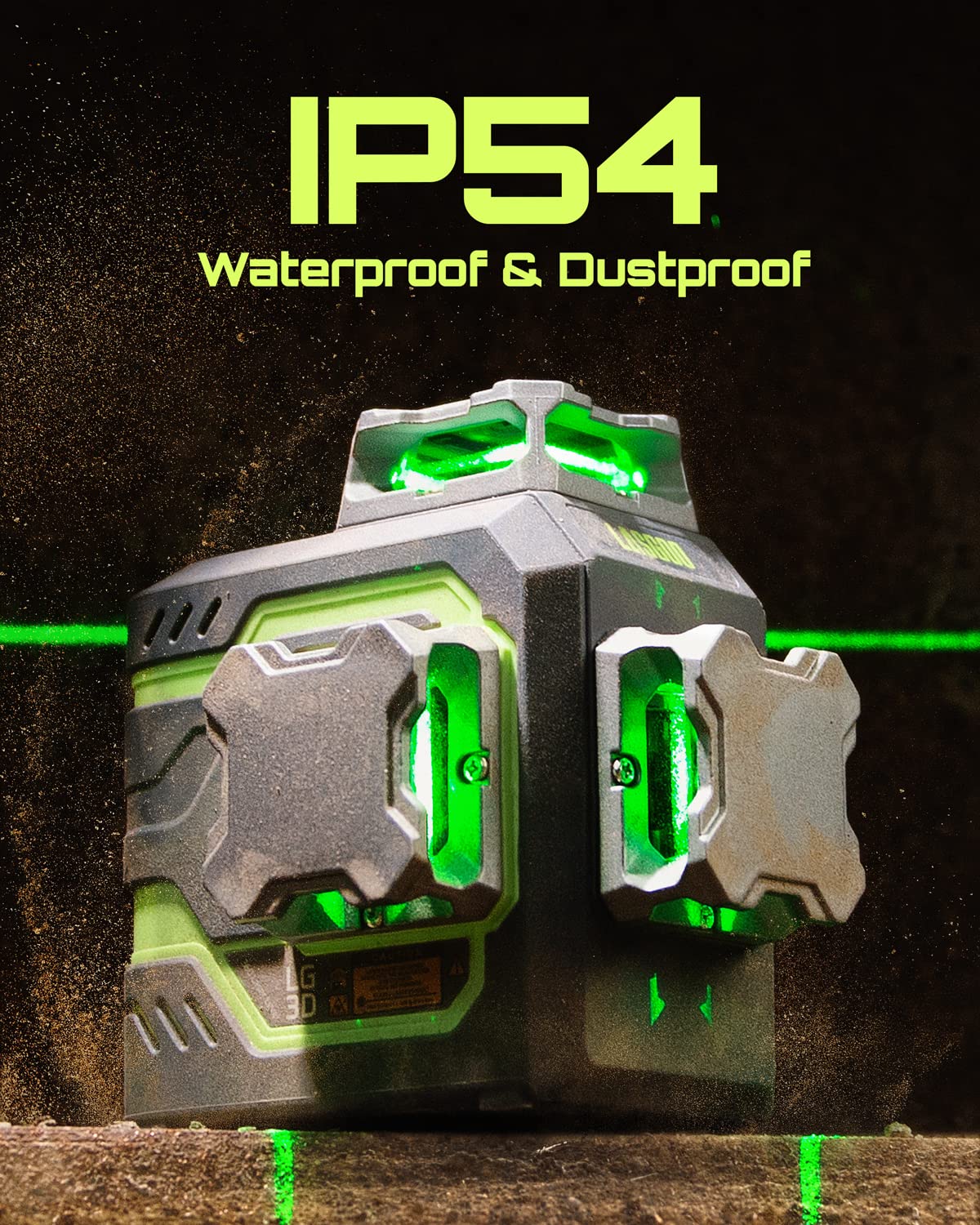 LasGoo LG-3D Laser Level Self Leveling 3x360°, 3D Green Beam Cross Line Laser for Construction and Picture Hanging, 2 Rechargeable Batteries (20 LASGOO