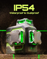 LasGoo LG-3D Laser Level Self Leveling 3x360°, 3D Green Beam Cross Line Laser for Construction and Picture Hanging, 2 Rechargeable Batteries (20 LASGOO