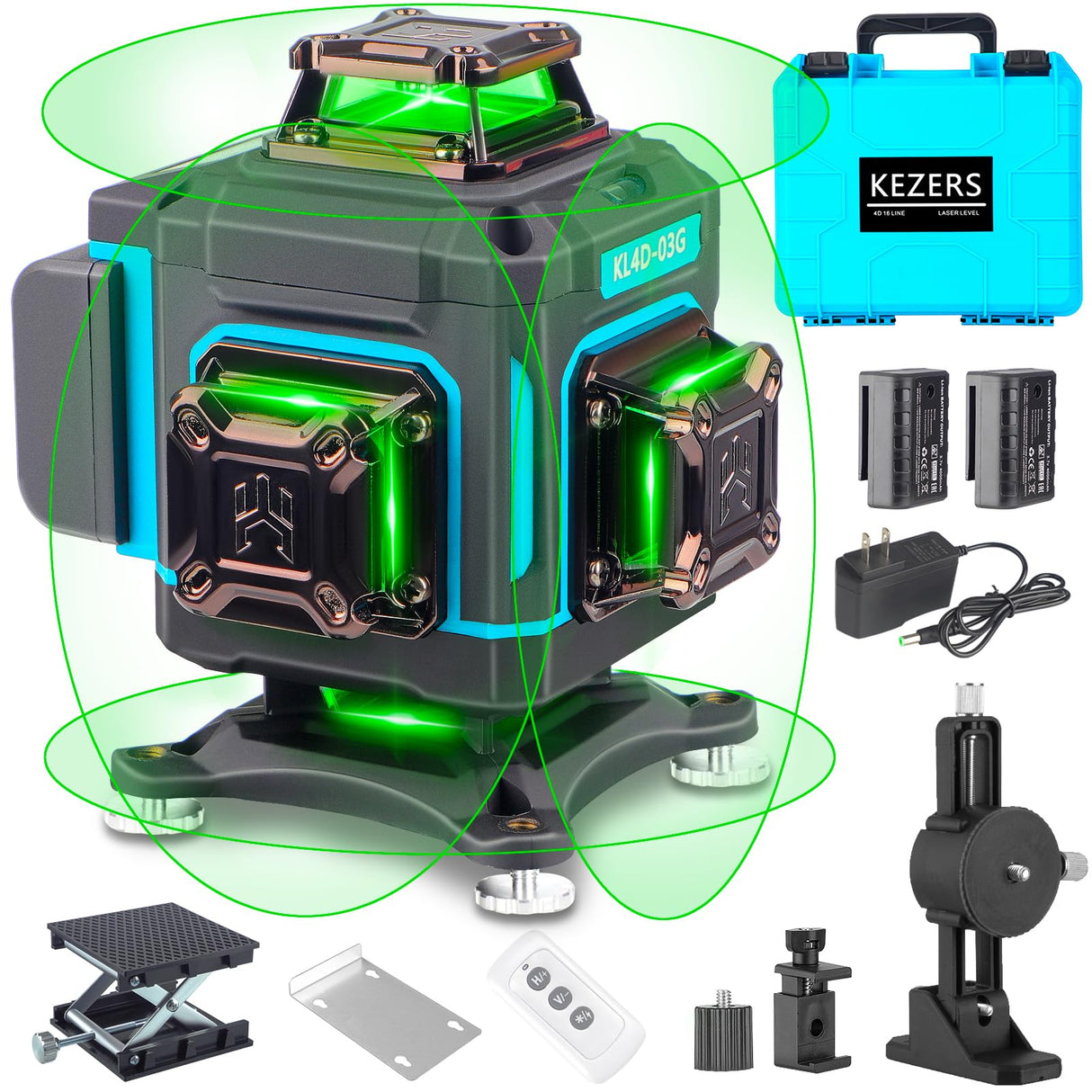 KEZERS Laser Level 360 Self Leveling,4 x 360 Laser Level with Screen Green Laser Level Line tool Leveling and Alignment Laser Tool with Pulse Mode KEZERS
