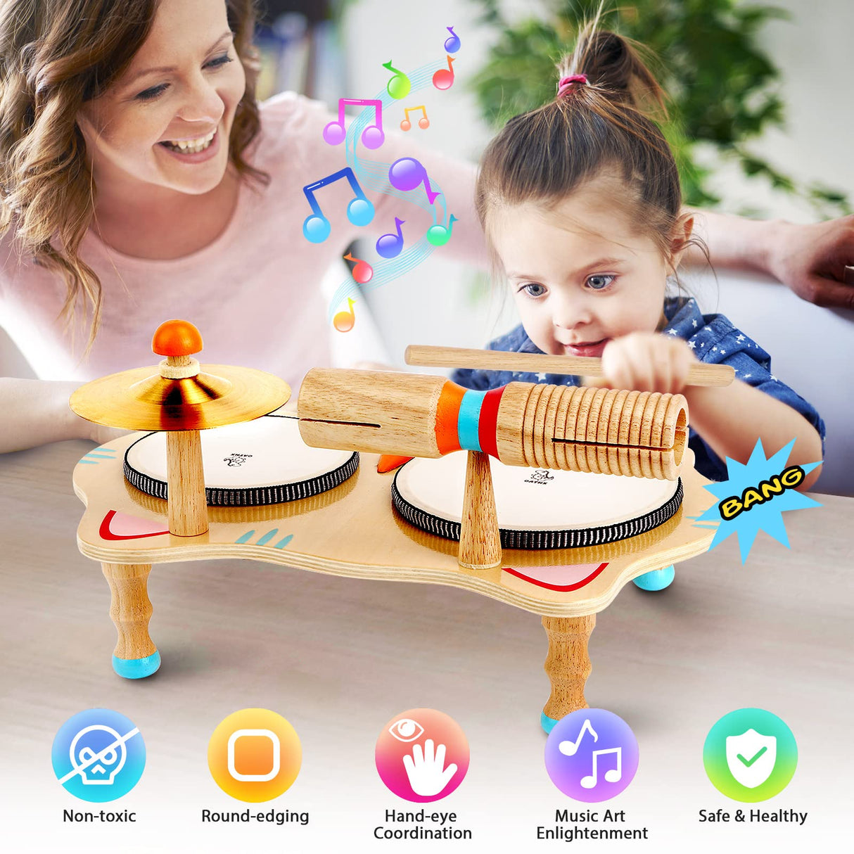 oathx Kids Drum Set All in One Montessori Musical Instruments Set Toddler Toys Natural Wooden Music Kit Baby Sensory Toys Months Birthday Gifts for oathx