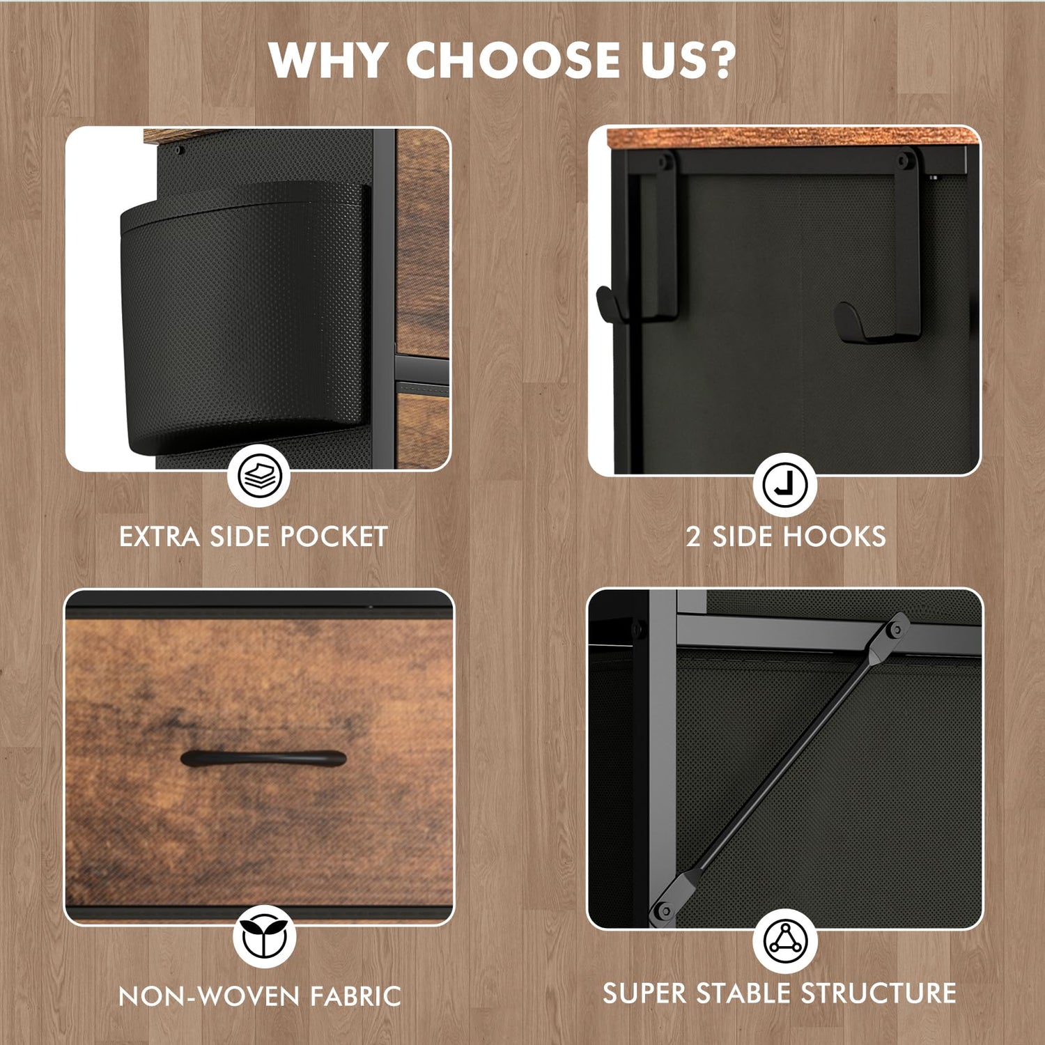 Lulive Dresser for Bedroom with 12 Drawers, Tall Dresser Chest of Drawers with Side Pockets and Hooks, Fabric Dresser Storage Tower for Closet, Lulive