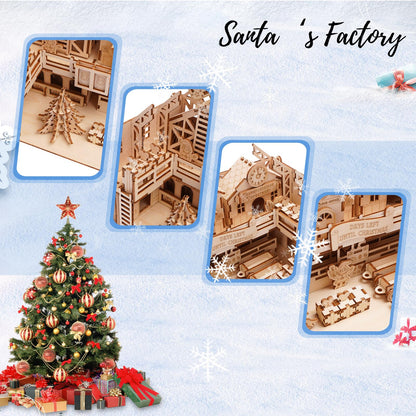 Hallisun 3D Wooden Puzzle for Adults, Santa's Factory Model Building Kits, Brain Teaser Educational Game Toys, DIY Handicraft Mechanical Birthday for - WoodArtSupply