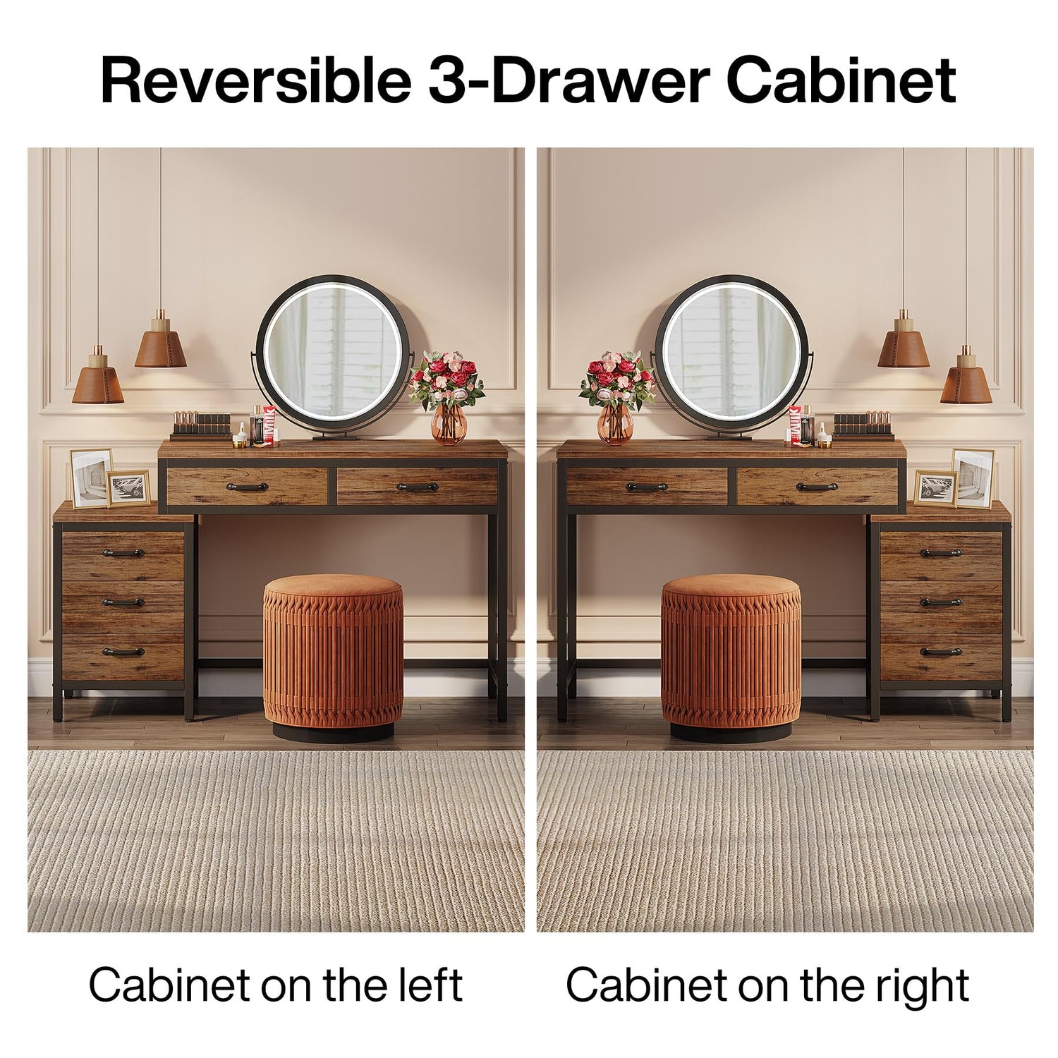 Tribesigns Vanity Desk with 5 Drawers, Makeup Vanity Table Dressing Table with Side 3-Drawer Chest, Make Up Vanities for Women, Girls (Without Tribesigns