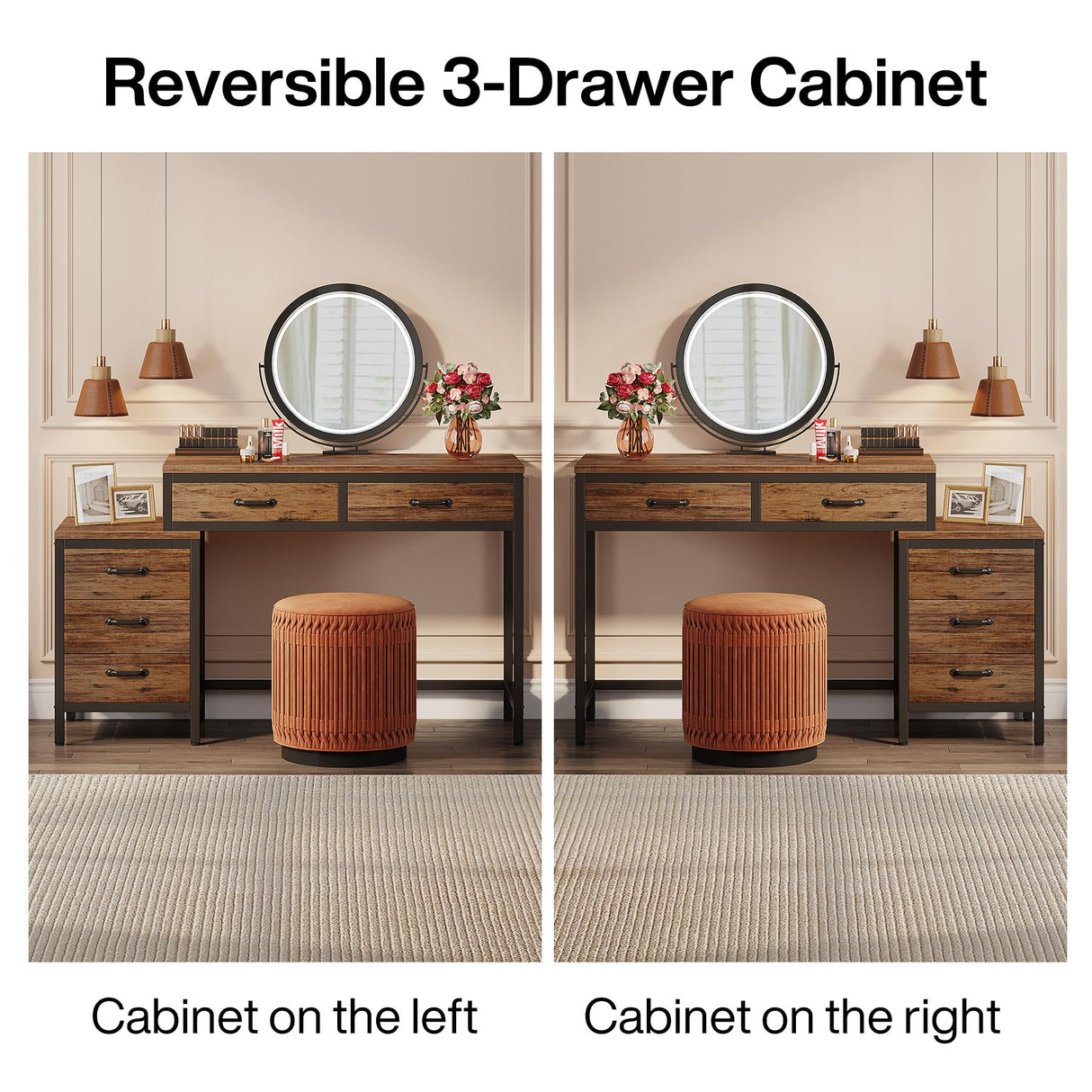 Tribesigns Vanity Desk with 5 Drawers, Makeup Vanity Table Dressing Table with Side 3-Drawer Chest, Make Up Vanities for Women, Girls (Without Tribesigns