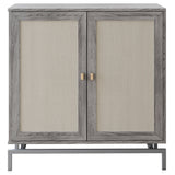 BELLEZE Sideboard Buffet Cabinet Set of 2, Storage Cabinet with Rattan Doors, Buffet Table with Metal Base and Adjustable Shelves Accent Cabinet BELLEZE