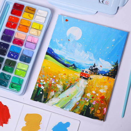 HIMI Gouache Paint Set, 36 Colors x 12ml Twin Jelly Cup Design with 3 Paint Brushes and a Palette in a Carrying Case Perfect for Artists, Students, Artme