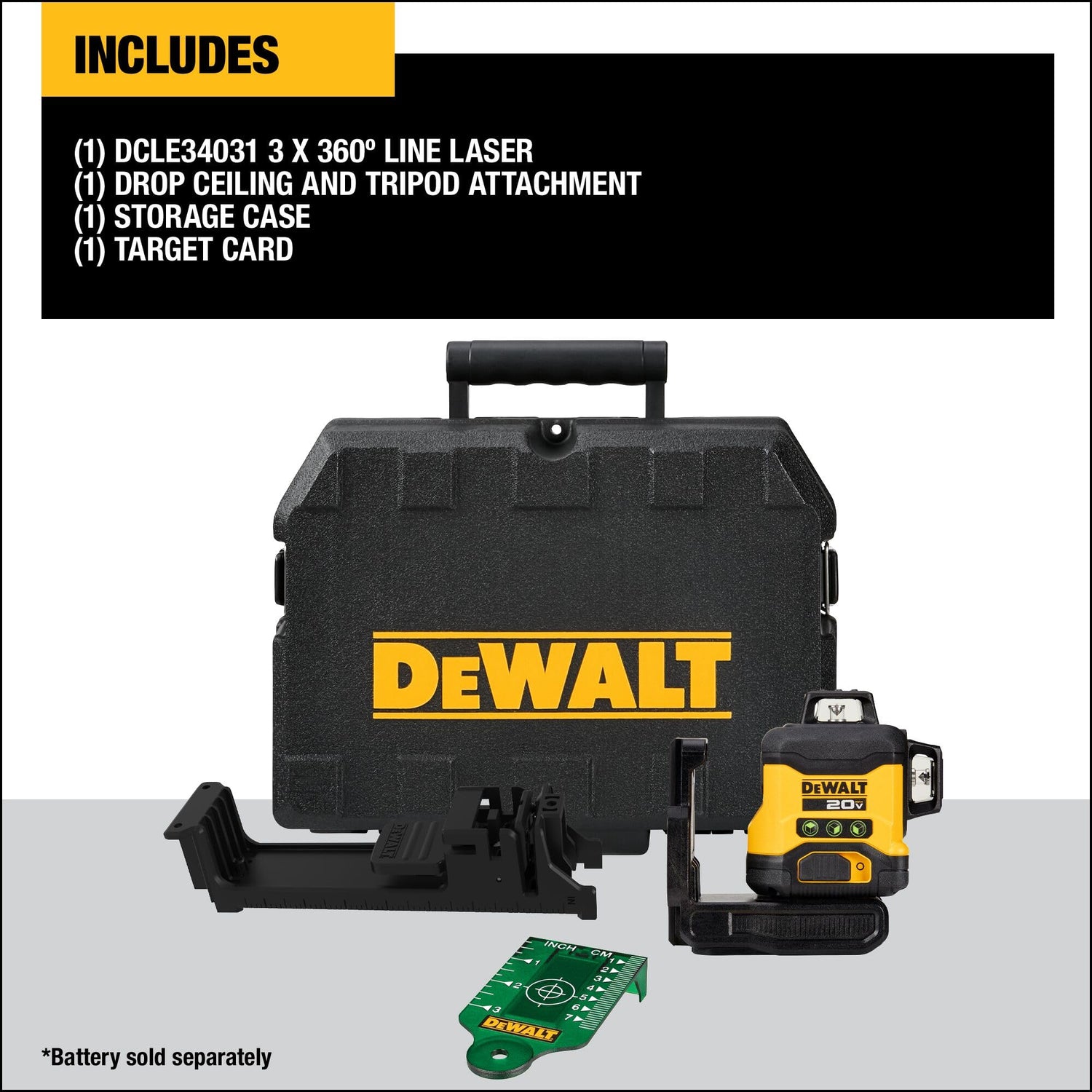 DEWALT 20V MAX Laser Level, Cross Line Laser, 3X360, Green, Bare Tool Only (DCLE34031B),Black DEWALT