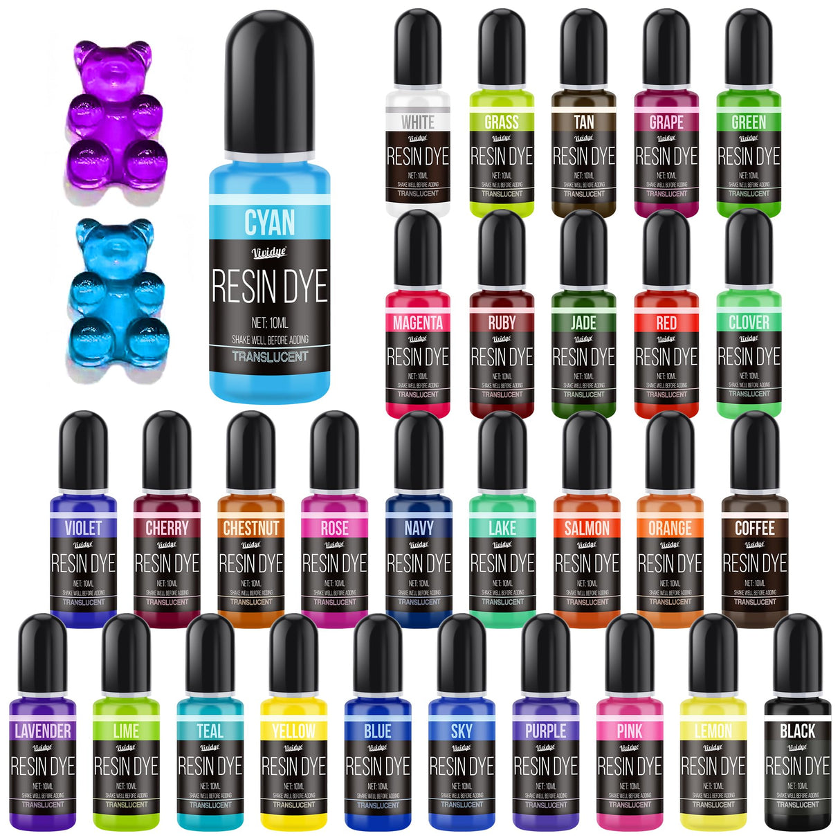 Epoxy Resin Pigment - 30 Colors Concentrated Liquid Epoxy Resin Dye, Translucent Resin Colorant for Resin Coloring, DIY Resin Jewelry Making, Paint, Vividye