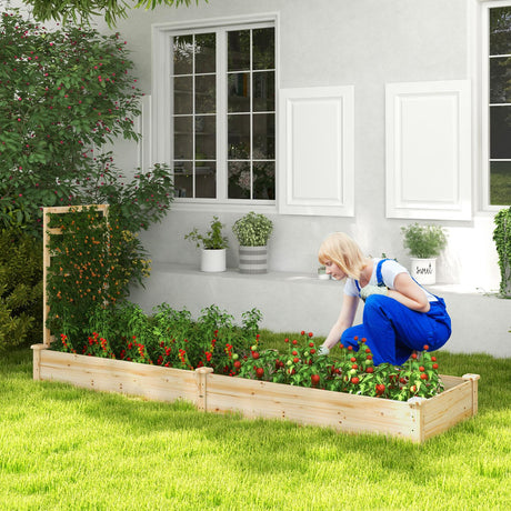 HAPPYGRILL Raised Garden Bed with Trellis, Wooden Planter Box with Divided Space for Vegetables, Flowers, Fruits, Climbing Plants, Outdoor Elevated HAPPYGRILL
