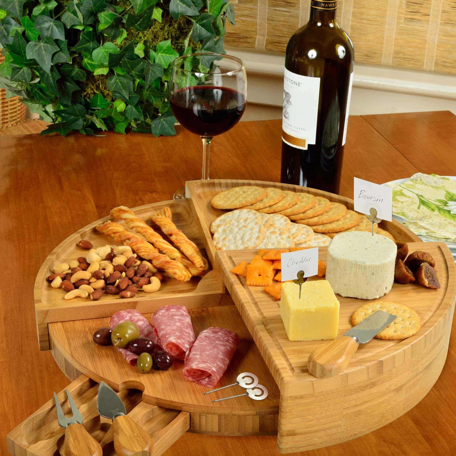 Picnic at Ascot Delux Custom Engraved Bamboo Cheese/Charcuterie Cutting Board - Patented Design - Quality Assured - WoodArtSupply