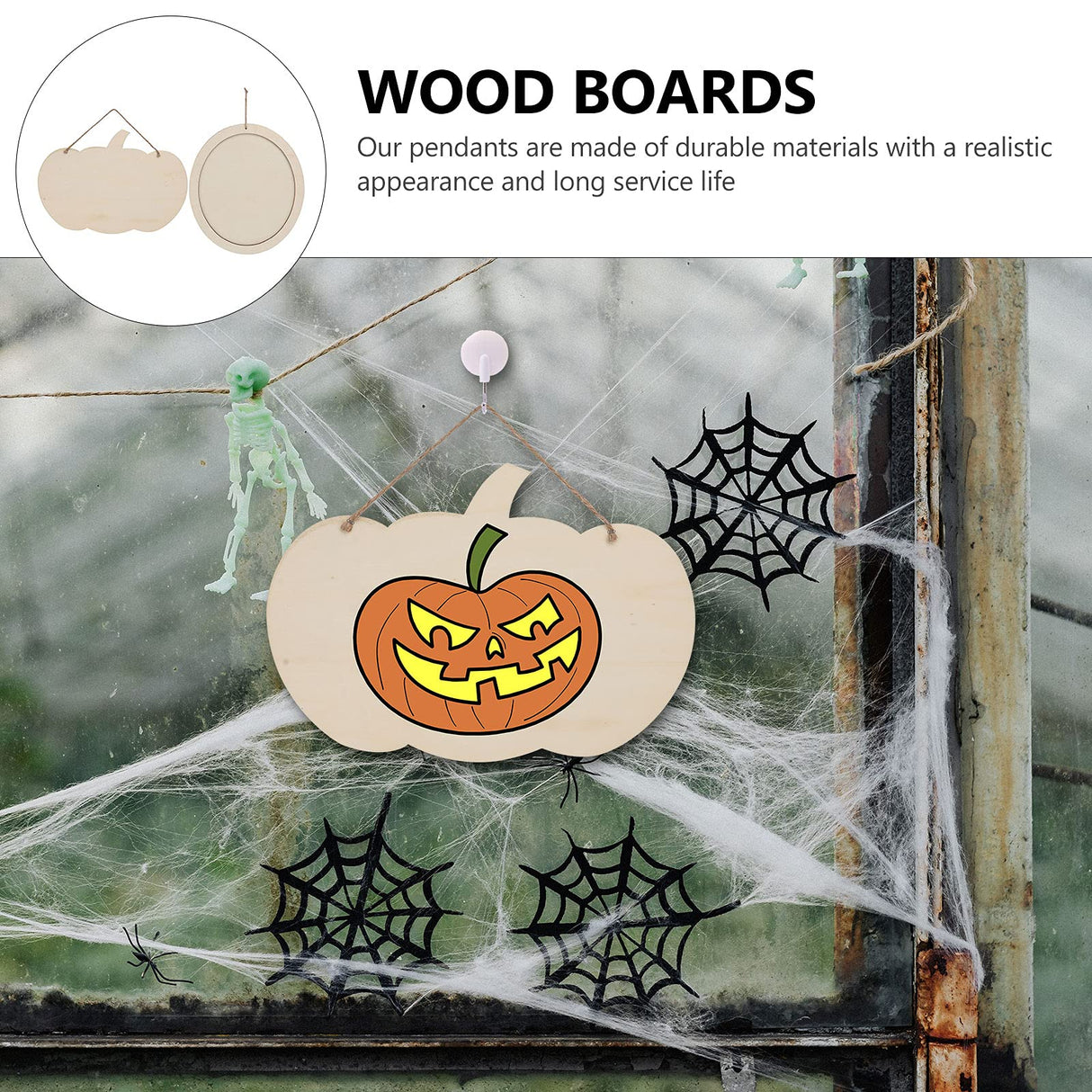 PartyKindom 2Pcs Wooden Pendant Wood Boards Unfinished Halloween Door Sign chirtmas Decor Fall Decor Wood Pumpkin Welcome Sign DIY Halloween Decor PartyKindom