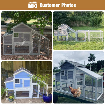 GUTINNEEN Chicken Coop with Large Nesting Box Outdoor Wooden Hen House Poultry Cage with Run (Grey-32)