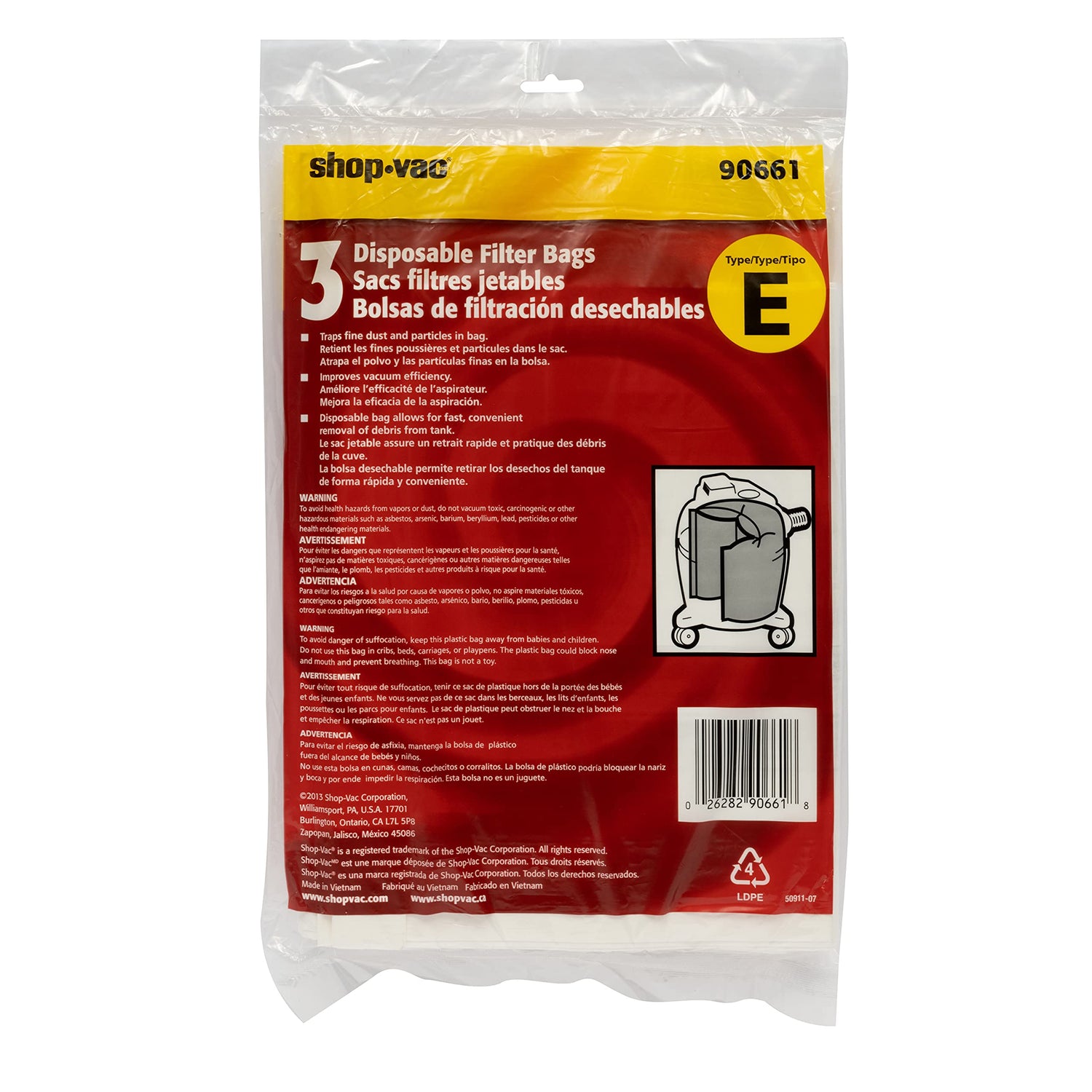 Shop-Vac 9066133, Disposable Filter Collection Bags, Fits 5-8 Gallon Tanks, (3 Pack) Shop-Vac