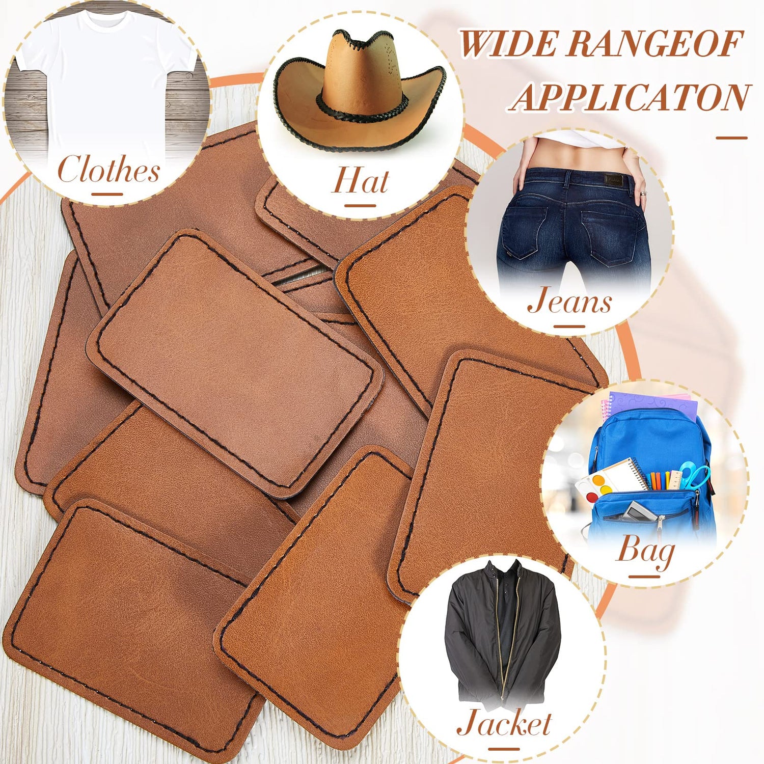 60 Pcs Blank Leatherette Hat Patches with Adhesive Rustic Leatherette Rectangle Patch Faux Leather Patches for Hats Custom Fabric Repair Sew Laser Dunzy