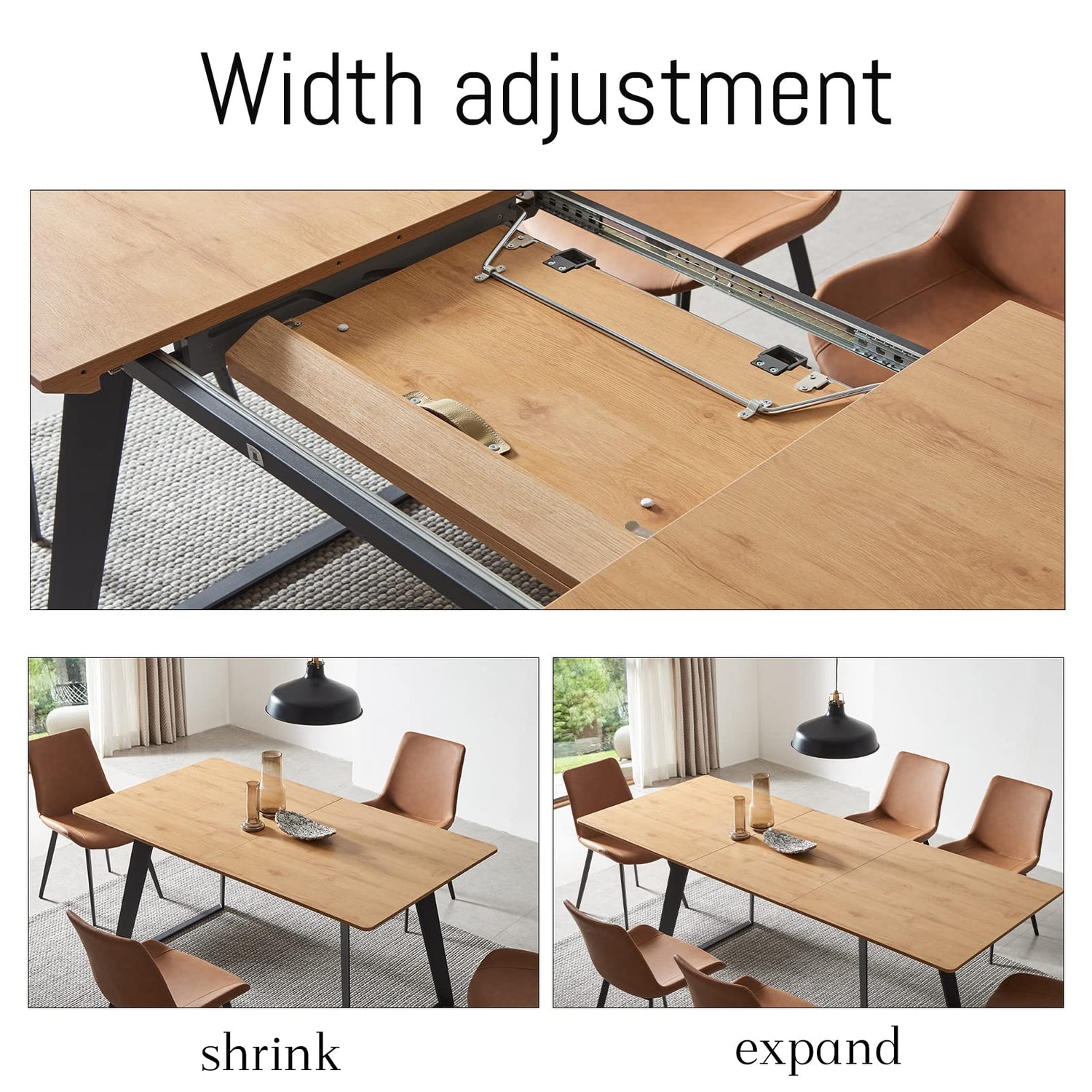 ZckyCine Modern mid-Century Dining Table Dining Table and Chairs for 6 Rectangular Wooden Dining Table Expandable Dining Table Space-Saving ZckyCine