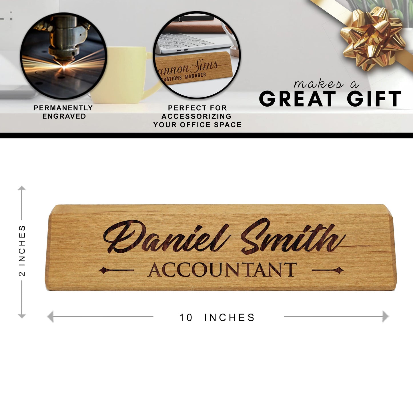 Personalized Desk Wedge Name Plate - Custom Engraved Business Gifts (Bamboo Wood) - WoodArtSupply